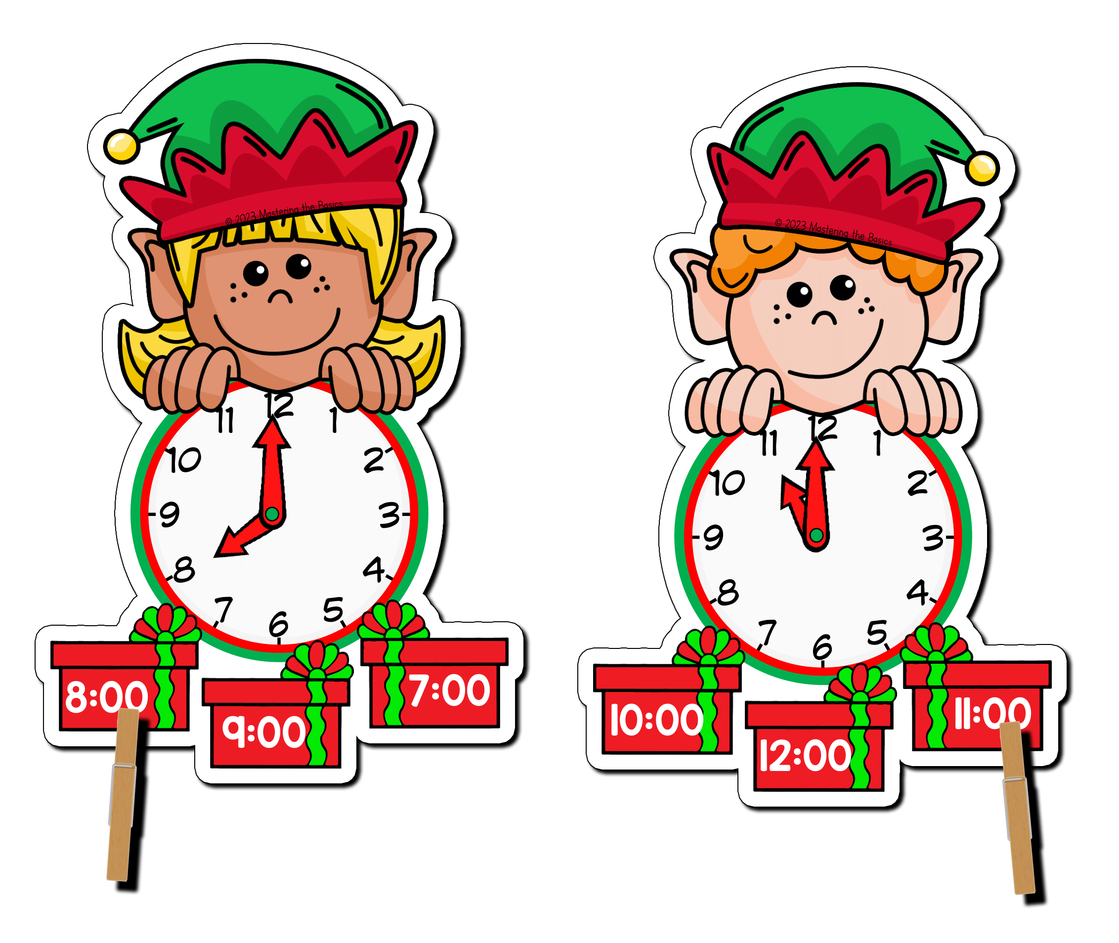 Christmas Time to the Hour Clip Cards